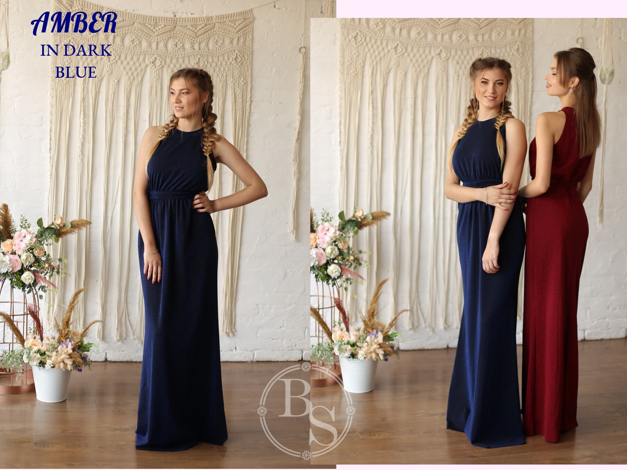 Blue Bridesmaid dress Glitter Bridesmaids dresses Royal blue Etsy