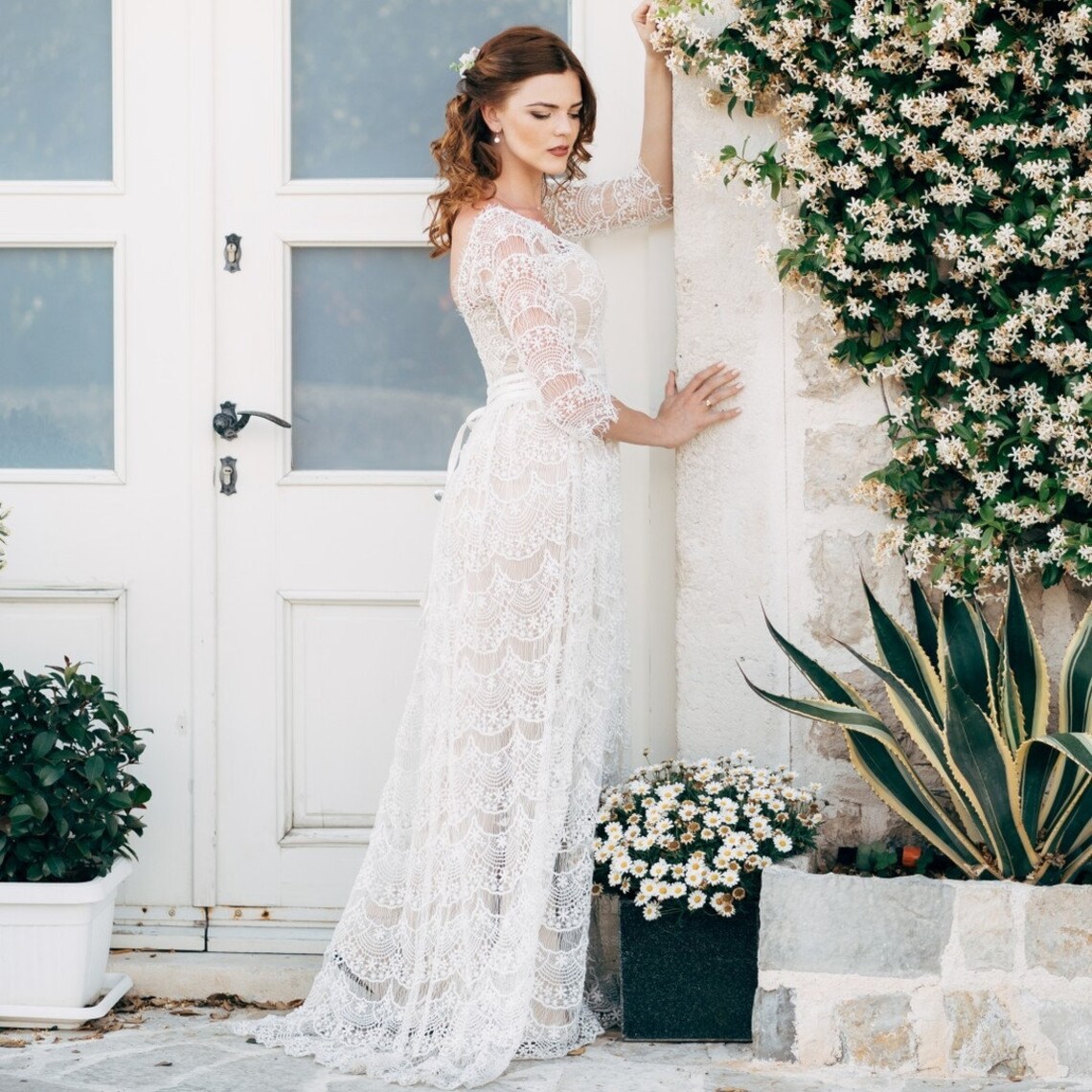 Vintage Wedding Dress Boho Wedding Dress Long Sleeves 3/4 - Etsy