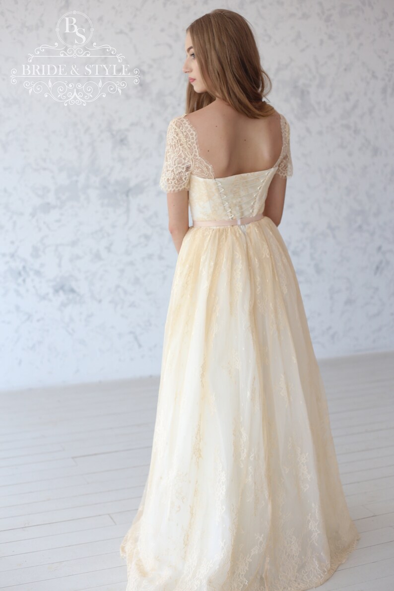 peach long gown for wedding