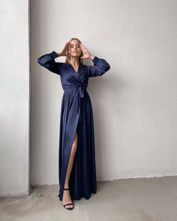 Electric Blue Silk Dress With Long 