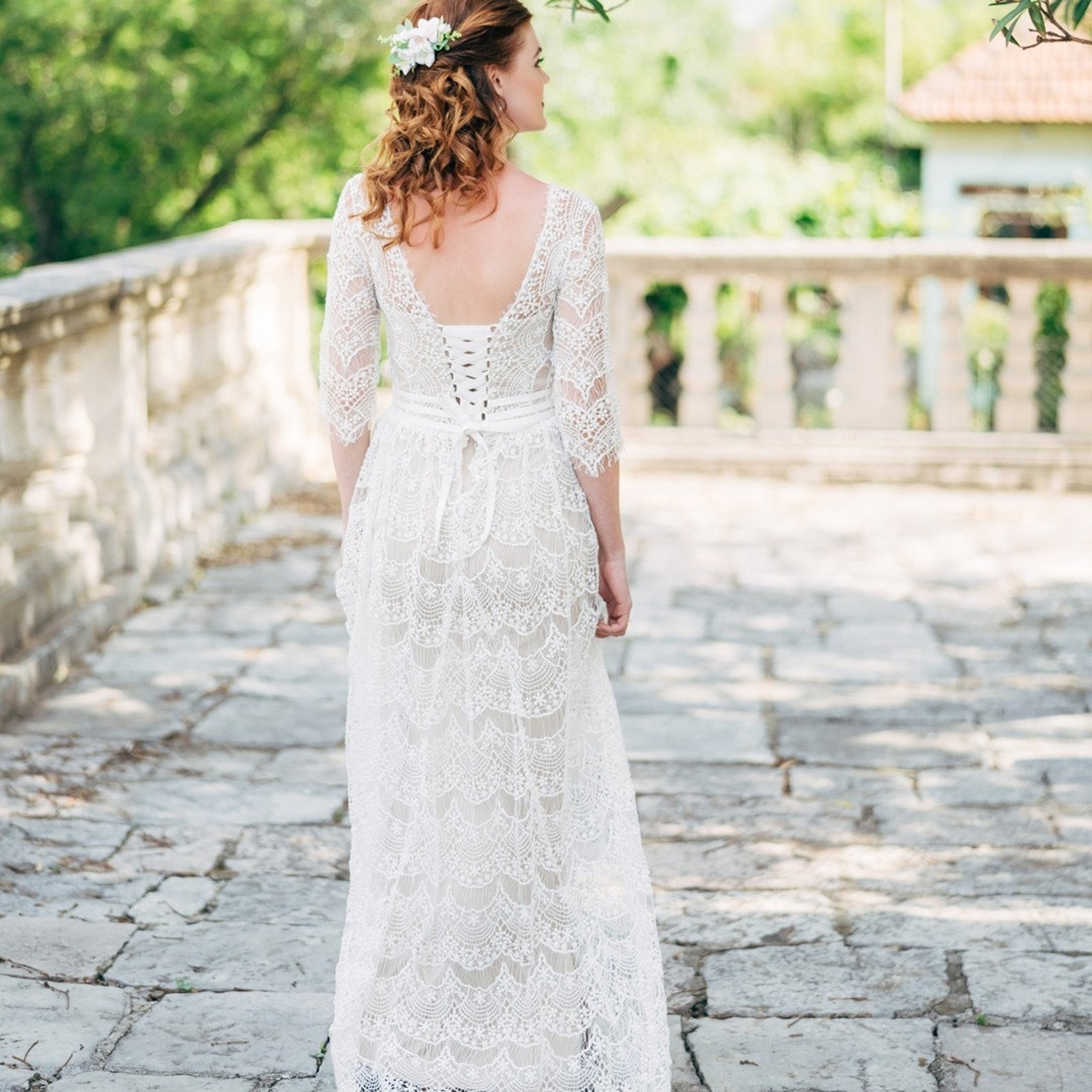 Vintage Boho Lace Wedding Dresses With Long Sleeves