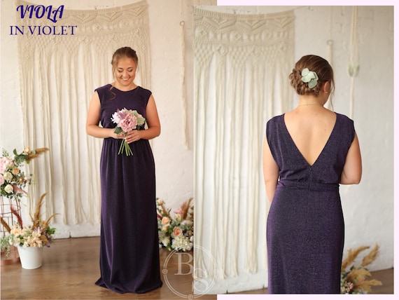 Plus Size Violet Lurex Bridesmaid Dress: Metallic V-back Party Gown - Etsy Israel Plus Size Violet Lurex Bridesmaid Dress: Metallic V-back Party Gown - Etsy Israel