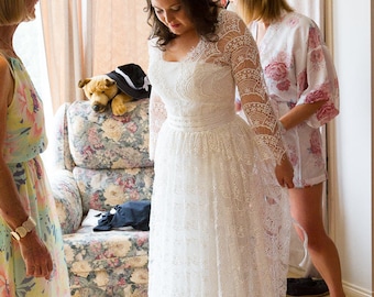 Long Lace Wedding Dress White Boho wedding dress Vintage