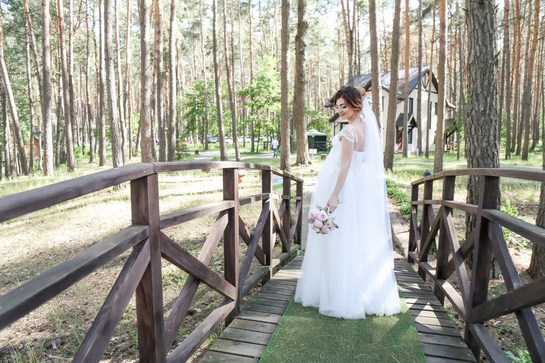 Lace wedding dress White off wedding dress with air tulle skirt Long wedding dress