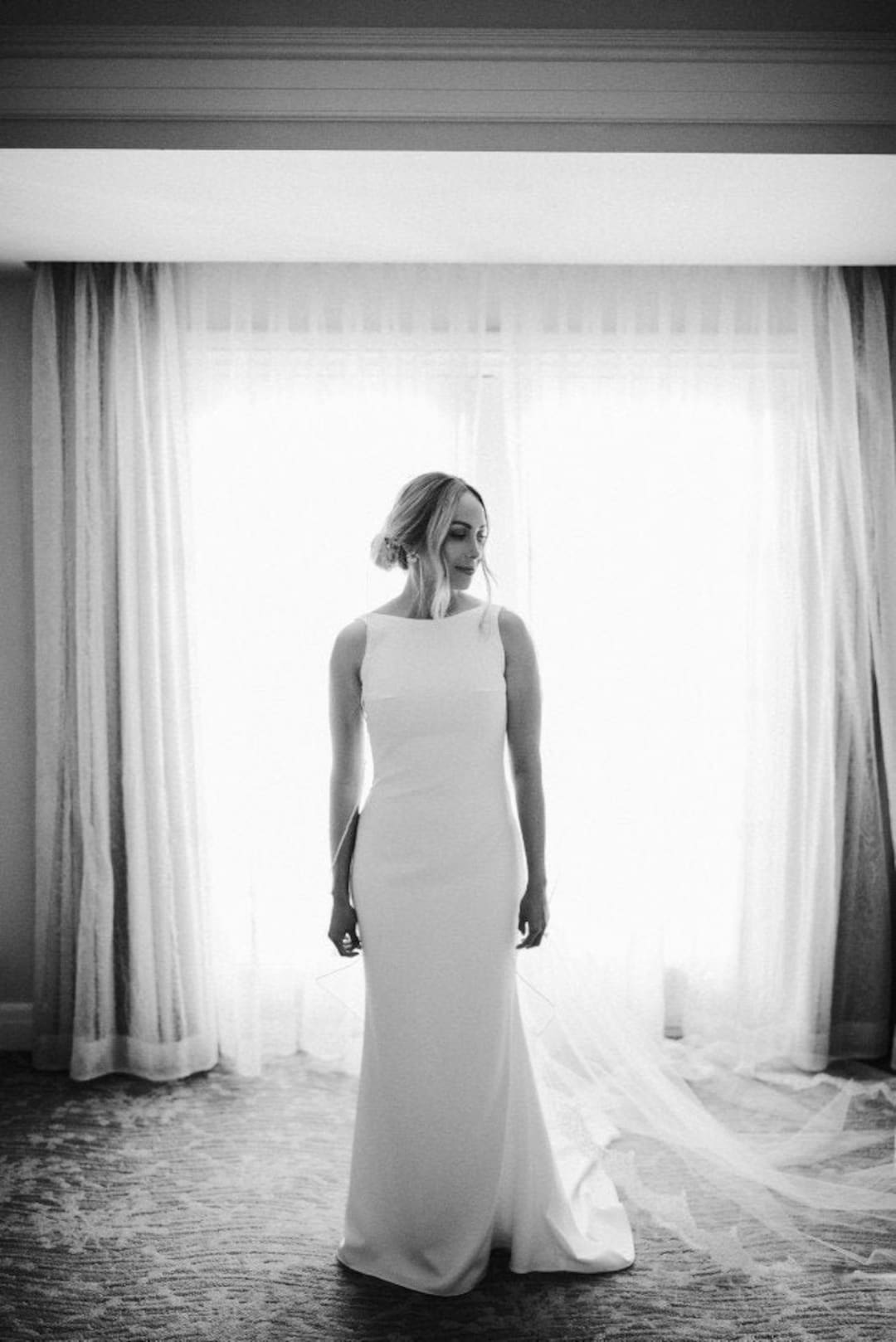 princess polly baby blue dress Crepe Backless Wedding Dress: Fitted Beach Bridal Gown