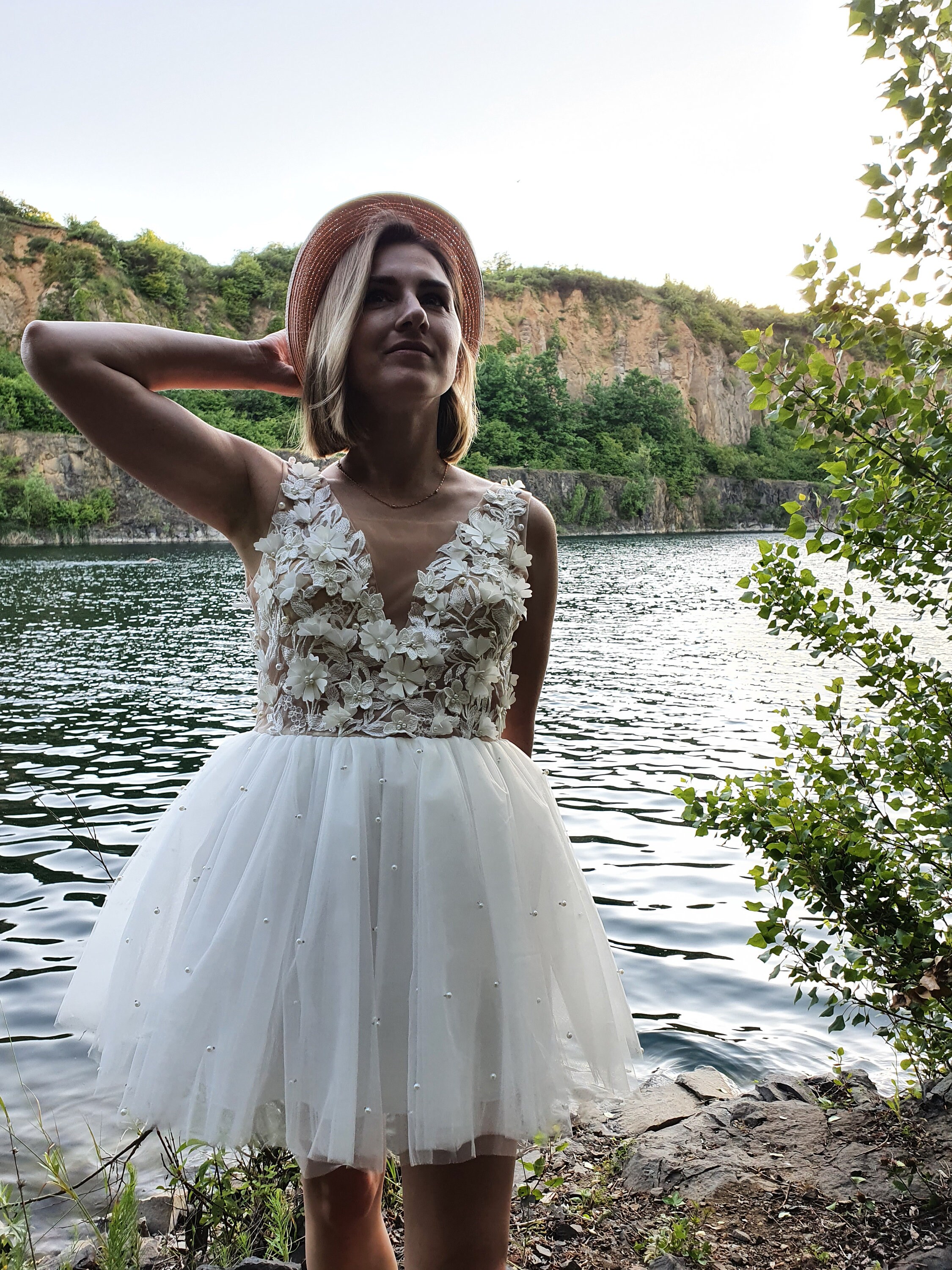 Handmade Babydoll Wedding Dress: Backless Lace Tulle Mini Dress