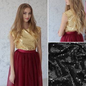 Black sequin top, sequin blouse black bridesmaid top, black sequin t-shirt, Black wedding, Matching Bridesmaids top, Wedding Sequined top
