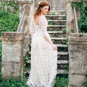 Vintage Wedding dress, Boho wedding dress long sleeves, 3/4 sleeves, Boho lace wedding gown image 4