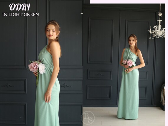 Light Green One-shoulder Bridesmaid Dress: Lurex Jersey Sleeveless Gown - Etsy Light Green One-shoulder Bridesmaid Dress: Lurex Jersey Sleeveless Gown - Etsy