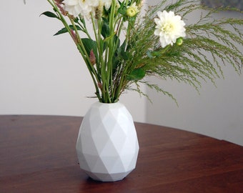 Faceted Egg Vase, White PLA 3D Printed Vase