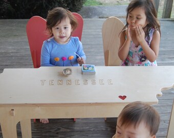 Tennessee Kids Table, Baltic Birch & Resin Heart, Handmade in USA