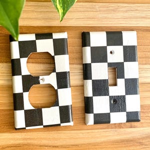 Black & White Checkered Light Switch Plate Cover Home Decor Black Decor White Decor Black and White Decor Outlet Cover Wall Plate