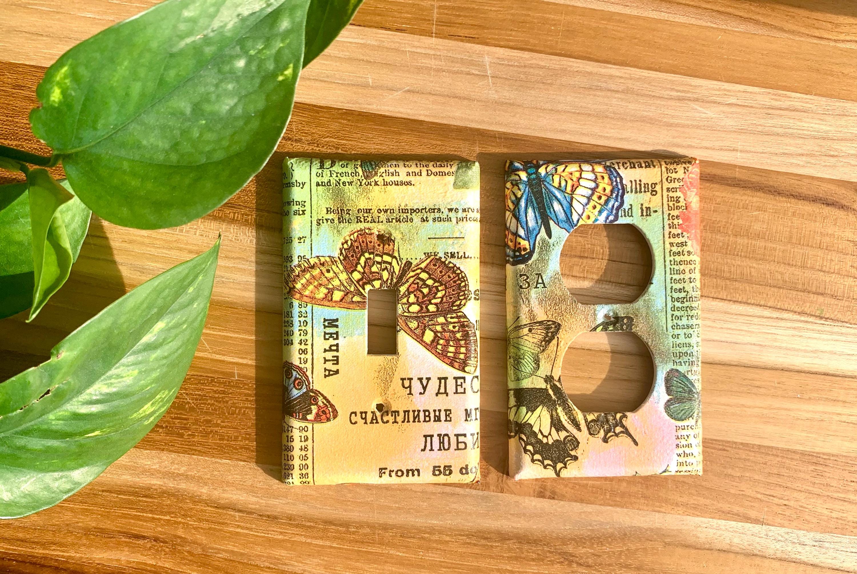 Vintage Newspaper Butterfly Light Switch Plate Cover Vintage Home Decor Antique Decor Butterfly Nursery Newspaper Outlet Cover Cottage Core