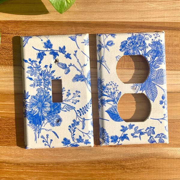 Chinoiserie Blue and White Floral Light Switch Plate Cover Floral Homeowner Gift Flower Home Decor Floral Outlet Cover Victorian Vibes