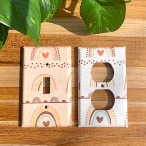 Boho Rainbow Light Switch Plate Cover Boho Home Decor Rainbow Home Decor Girls Nursery Girls Bedroom Decor Rainbow and Hearts Outlet Cover