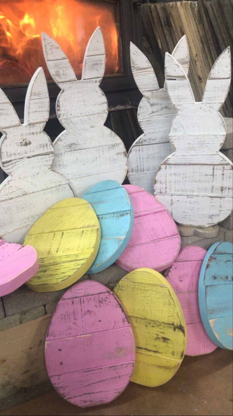 Wood Eggs Easter Egg Porch Holiday Decor Pallet Bunny Etsy