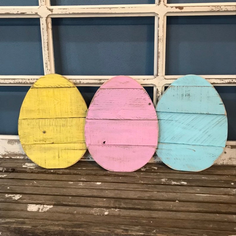 Wood Eggs Easter Egg Porch Holiday Decor Pallet Bunny Etsy