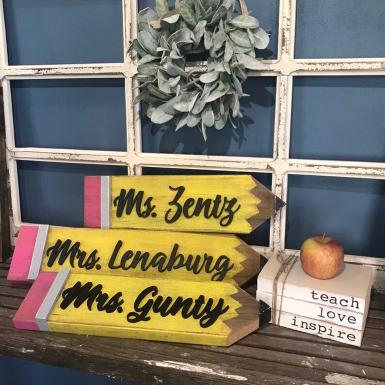 Wood Pencils Personalized Teacher Signs Teacher Gifts Etsy