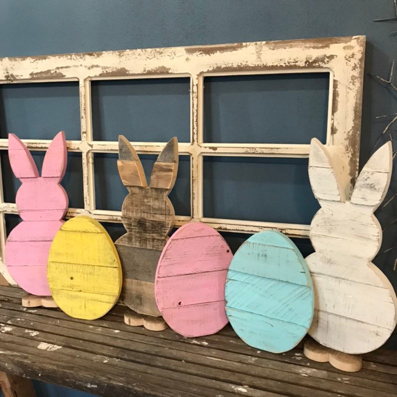 Wood Eggs Easter Egg Porch Holiday Decor Pallet Bunny Etsy