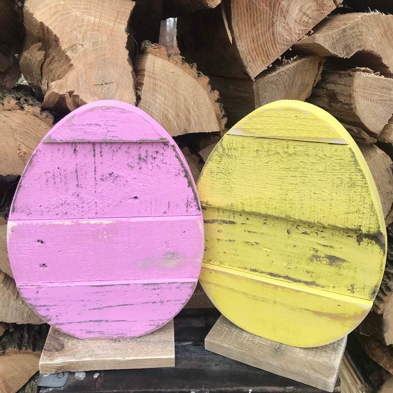 Wood Eggs Easter Egg Porch Holiday Decor Pallet Bunny Etsy