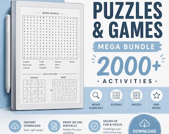 reMarkable 1, 2 and Paper Pro Puzzle Games Bundle - Huge Set of 2000+ Activities (Wordsearch, Sudoku, Crossword and More)