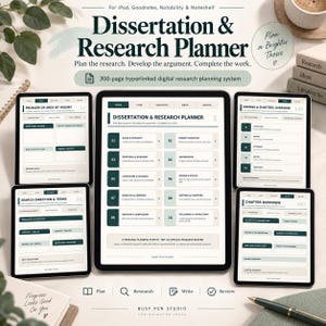 Digital Dissertation Planner for Goodnotes, Hyperlinked Thesis and Research Workbook for iPad, Notability, Noteshelf, Xodo
