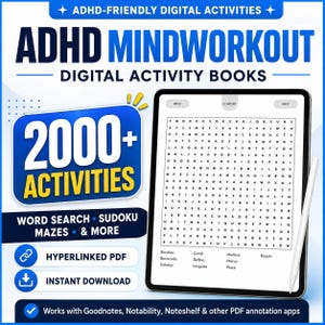 ADHD Digital Puzzle Book: Interactive Brain Games for iPad, GoodNotes (PDF Download, 2000+ Activities)