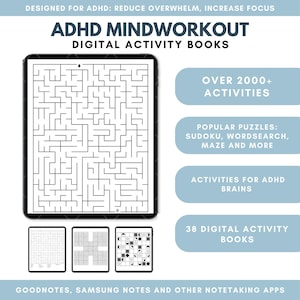 ADHD Digital Puzzle Book: Interactive Brain Games for iPad, GoodNotes (PDF Download, 2000+ Activities)