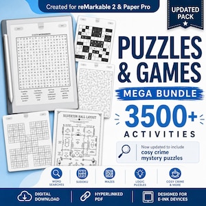 reMarkable 1, 2 i Paper Pro, pakiet gier logicznych Paper Pure – ogromny zestaw ponad 3500 aktywności (wyszukiwanie słów, sudoku, krzyżówki i wiele innych)