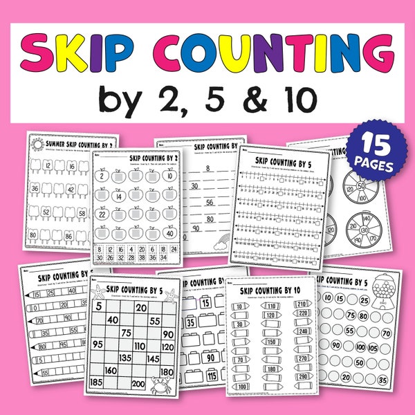 Skip Counting Worksheet Bundle PDF | First Grade Math Worksheet Packet | Math Worksheets 1st Grade to Teach Skip Counting By 2, 5, and 10
