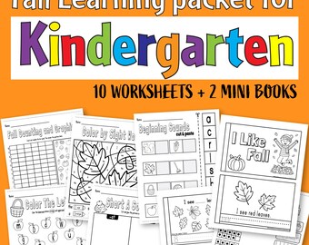 Fall Kindergarten Activities Workbook | Autumn Unit Study | Math & ELA Printables | Ten Frames, Phonics, Graphing | Fall Mini Books