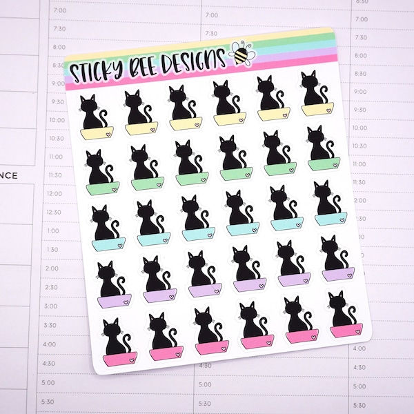 30 Cat Litter Box Icon Planner Stickers, Stickers for Planning, Rainbow Stickers, Hand Drawn