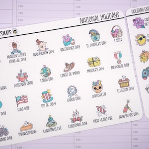 National Holidays Planner Stickers, Stickers for Planning, Monthly Holidays