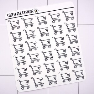 30 Shopping Cart Icon Planner Stickers, Stickers for Planning, Minimalist Stickers, Black and White Icon Stickers