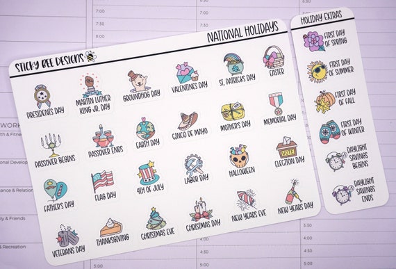 National Holidays Planner Stickers, Stickers for Planning, Monthly Holidays