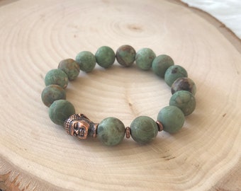 Gorgeous Chunky (10mm) Matte Peruvian Opal Yoga/Meditation Mala Bracelet w/ Tierra Cast Copper Buddha Bead and Spacers