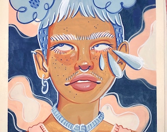 Don’t make me cry ~ A4 Signed original gouache portrait painting