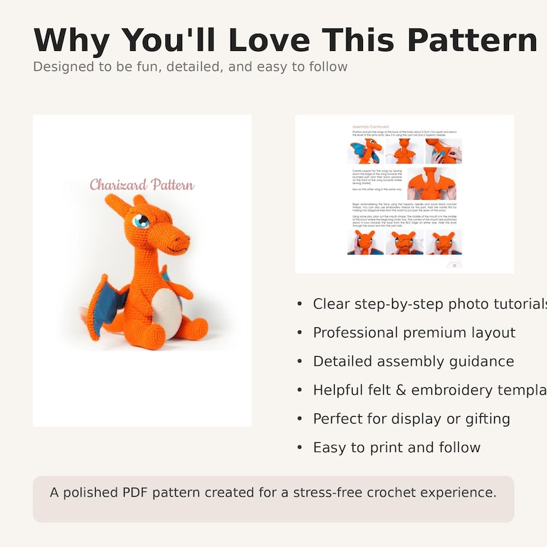 Charizard Pattern Charizard Crochet Pattern PDF | Amigurumi Dragon Tutorial (digital ...