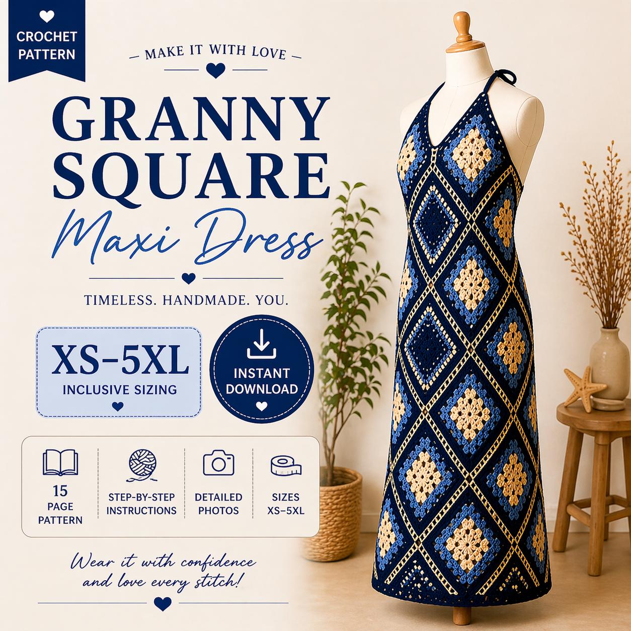 30 Maxi Dress Crochet Patterns to Make Stunning Handmade Outfits 19 Inclusive Granny Square Boho Maxi Dress