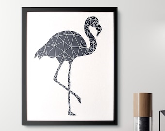 Flamingo Paper Art - Geometric Wall Art - Laser Cut from Paper - Framed Black and White Artwork