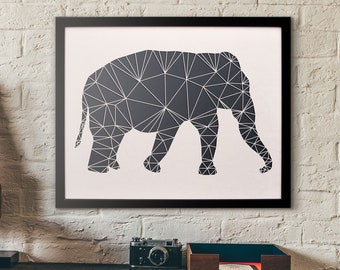 Elefant Paper Art - geometrische Deko für die Wand - mit dem Laser aus Pappe geschnitten - schwarz weiß Kunst mit Rahmen