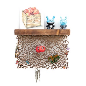 Earring holder ORGANIC - natural cell pattern look - wall mount earring storage - wooden earring display - nature inspired wall decoration