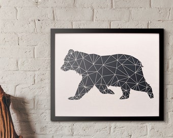 Grizzly Bear Paper Art - Geometric Wall Art - Laser Cut from Paper - Framed Black and White Artwork