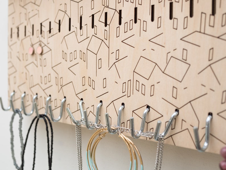 Porte-bijoux pour le mur avec motif minimaliste rangement avec crochet pour boucles doreilles et boucles doreilles Colliers Bracelets image 7