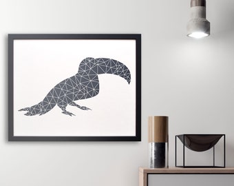 Toucan Paper Art - Geometric Wall Art - Laser Cut from Paper - Framed Black and White Artwork