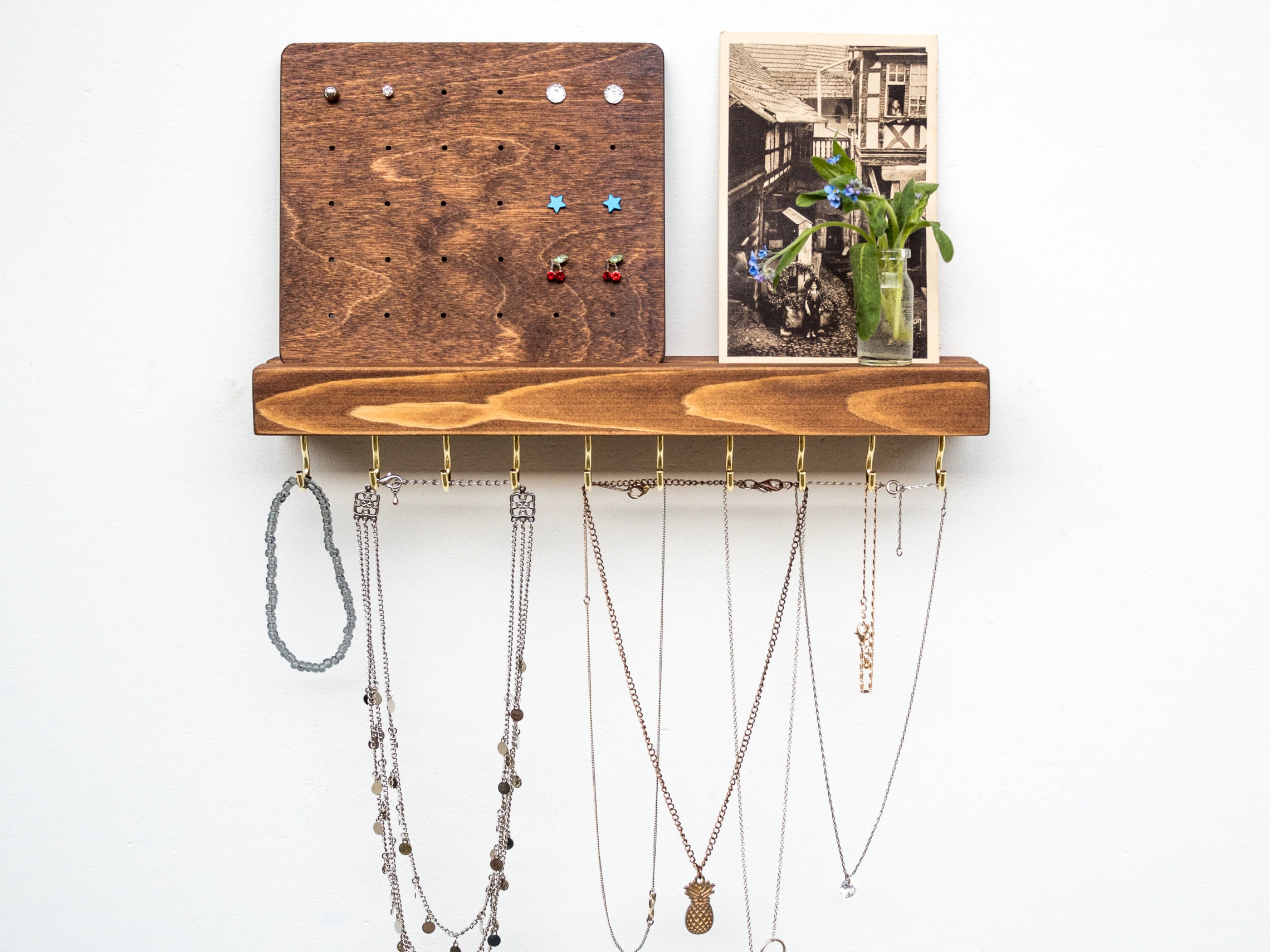 Wall Mounted Jewelry Shelf With Hooks Handmade Storage for Etsy UK