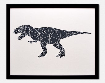 Tyrannosaurus Rex Paper Art XL - Geometric Wall Art - Laser Cut from Paper - Framed Black and White Artwork