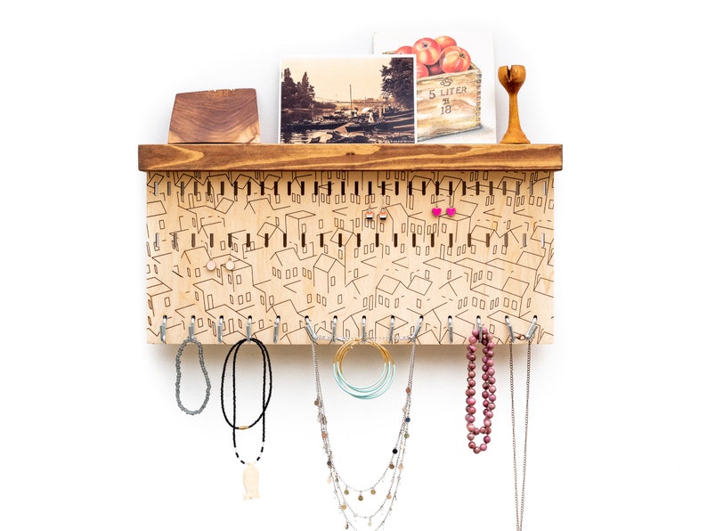 Porte-bijoux pour le mur avec motif minimaliste rangement avec crochet pour boucles doreilles et boucles doreilles Colliers Bracelets image 1