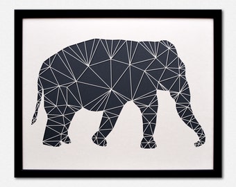 Elephant Paper Art XL - Geometric Wall Art - Laser Cut from Paper - Framed Black and White Artwork