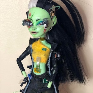 Stella The Cyberpunk Mechanic- OOAK Doll Repaint with custom display